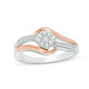 Thumbnail Image 0 of 0.18 CT. T.W. Diamond Tilted Cushion Frame Bypass Promise Ring in Sterling Silver and 10K Rose Gold