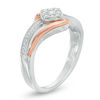 Thumbnail Image 1 of 0.18 CT. T.W. Diamond Tilted Cushion Frame Bypass Promise Ring in Sterling Silver and 10K Rose Gold