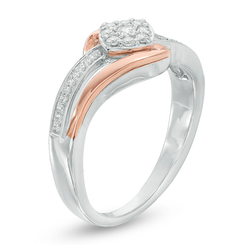 0.18 CT. T.W. Diamond Tilted Cushion Frame Bypass Promise Ring in Sterling Silver and 10K Rose Gold