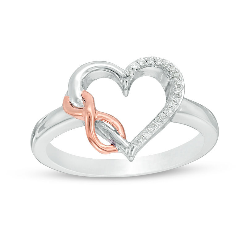 0.04 CT. T.W. Diamond Infinity Heart Ring in Sterling Silver and 10K Rose Gold