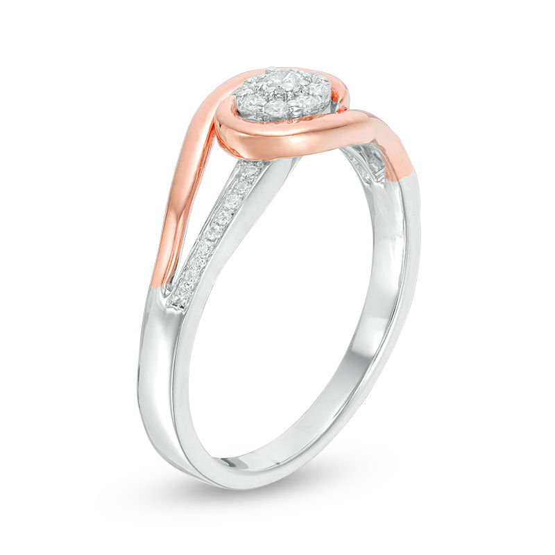 0.145 CT. T.W. Diamond Frame Swirl Bypass Promise Ring in Sterling Silver and 10K Rose Gold