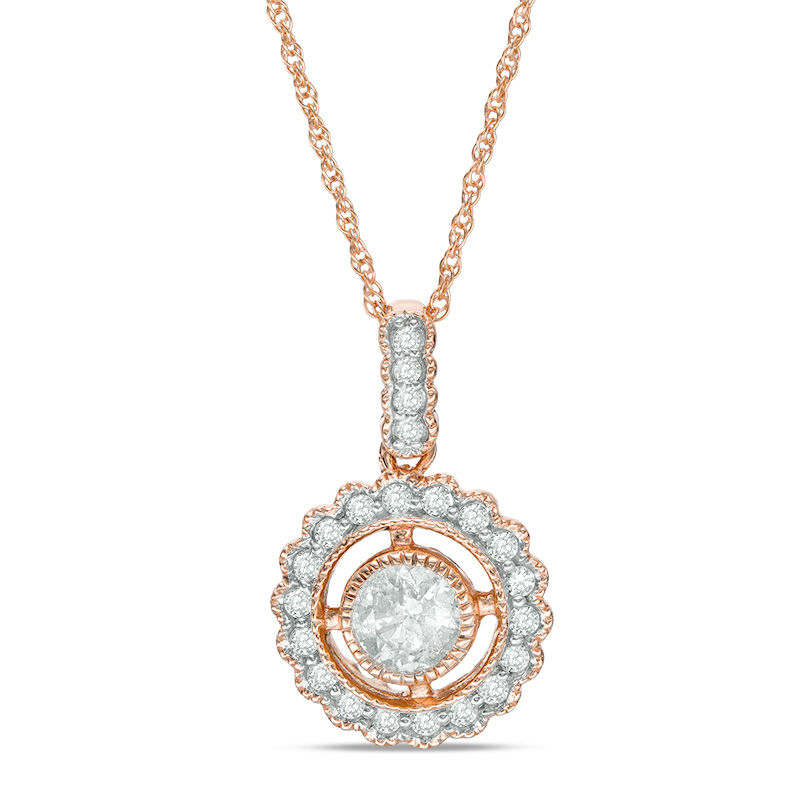 0.49 CT. T.W. Diamond Frame Vintage-Style Pendant in 10K Rose Gold - 17"