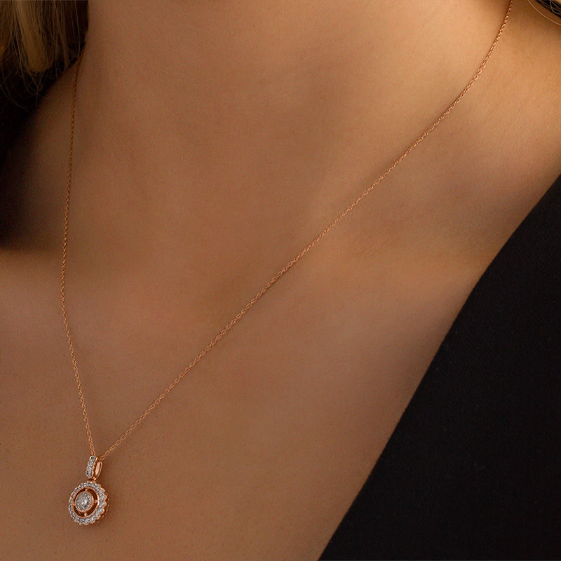 Main Image 2 of 0.49 CT. T.W. Diamond Frame Vintage-Style Pendant in 10K Rose Gold - 17"