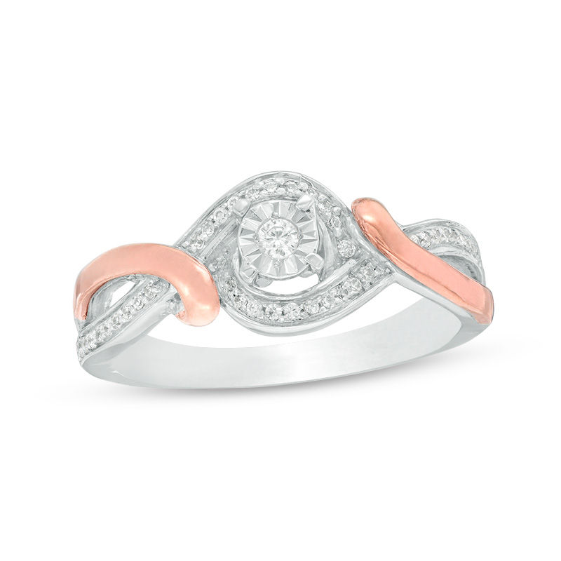 0.145 CT. T.W. Diamond Swirl Bypass Frame Promise Ring in Sterling Silver and 10K Rose Gold