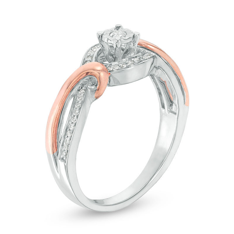 0.145 CT. T.W. Diamond Swirl Bypass Frame Promise Ring in Sterling Silver and 10K Rose Gold