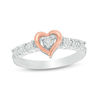 Thumbnail Image 0 of 0.04 CT. T.W. Diamond Heart Frame Promise Ring in Sterling Silver and 10K Rose Gold