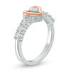 Thumbnail Image 1 of 0.04 CT. T.W. Diamond Heart Frame Promise Ring in Sterling Silver and 10K Rose Gold