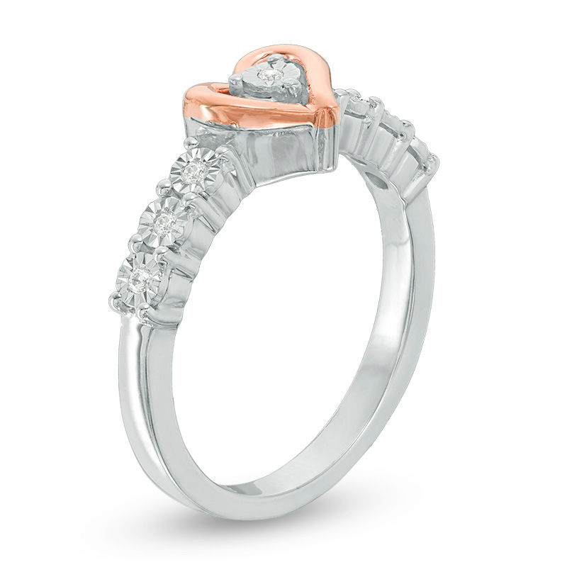 0.04 CT. T.W. Diamond Heart Frame Promise Ring in Sterling Silver and 10K Rose Gold