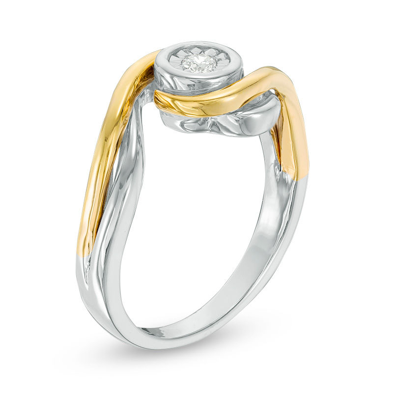 0.04 CT. Diamond Solitaire Swirl Bypass Promise Ring in Sterling Silver and 10K Gold