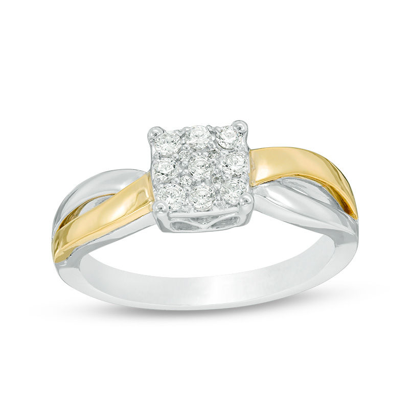 0.18 CT. T.W. Diamond Square Frame Promise Ring in Sterling Silver and 10K Gold