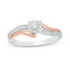 Thumbnail Image 0 of 0.18 CT. T.W. Diamond Frame Bypass Promise Ring in Sterling Silver and 10K Rose Gold