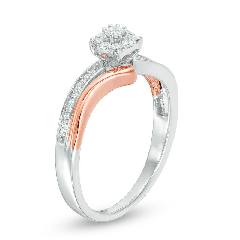 0.18 CT. T.W. Diamond Frame Bypass Promise Ring in Sterling Silver and 10K Rose Gold