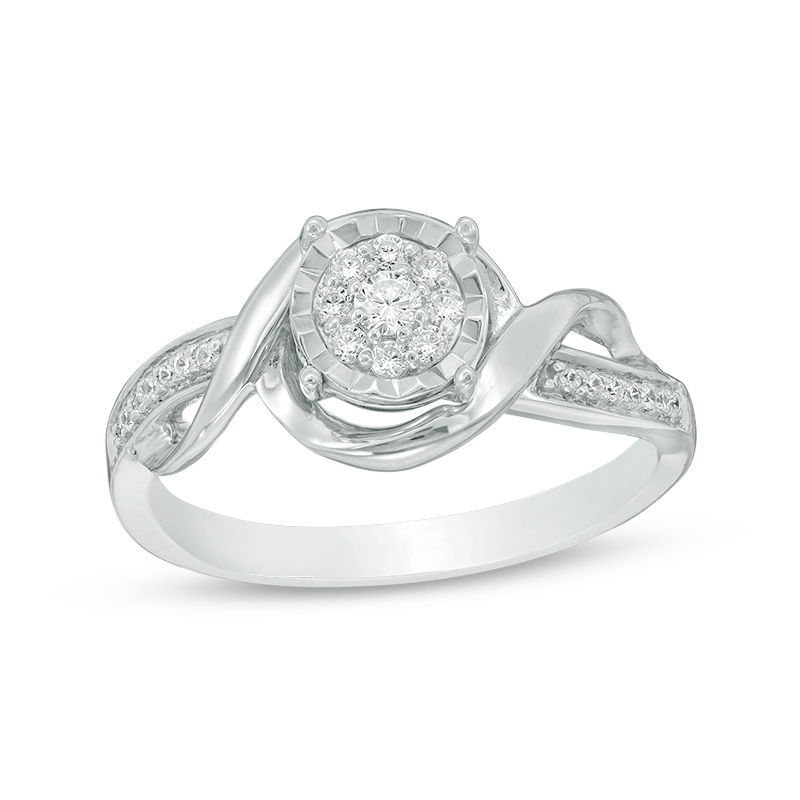 0.145 CT. T.W. Diamond Frame Swirl Bypass Promise Ring in Sterling Silver