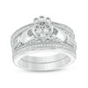 Thumbnail Image 1 of 0.23 CT. T.W. Diamond Claddagh Vintage-Style Three Piece Bridal Set in Sterling Silver