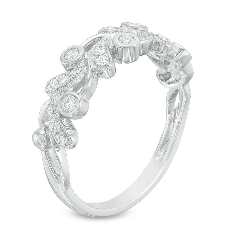 0.25 CT. T.W. Diamond Leaf Vintage-Style Anniversary Band 10K White Gold
