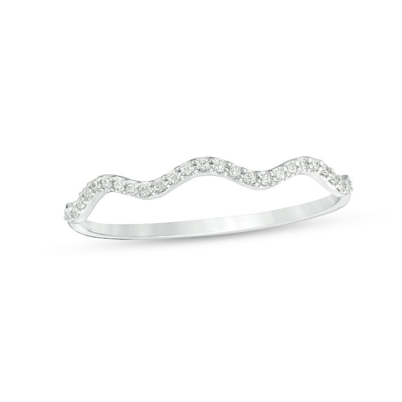 Main Image 1 of 0.065 CT. T.W. Diamond Wave Band in 10K White Gold