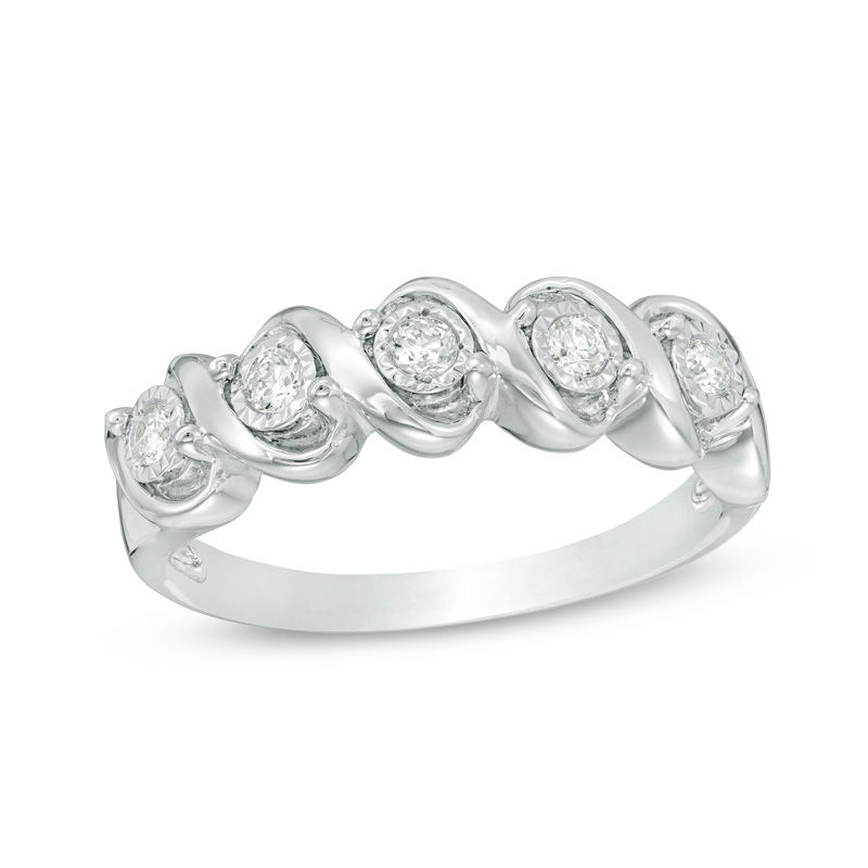 Main Image 1 of 0.15 CT. T.W. Diamond &quot;S&quot; Anniversary Band in 10K White Gold