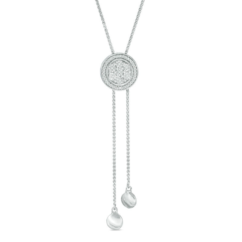 0.16 CT. T.W. Composite Diamond Frame Lariat-Style Bolo Necklace in Sterling Silver - 26"