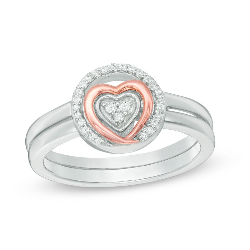 Convertibilities 0.10 CT. T.W. Diamond Heart Three-in-One Ring in Sterling Silver and 10K Rose Gold