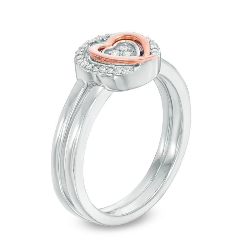 Convertibilities 0.10 CT. T.W. Diamond Heart Three-in-One Ring in Sterling Silver and 10K Rose Gold