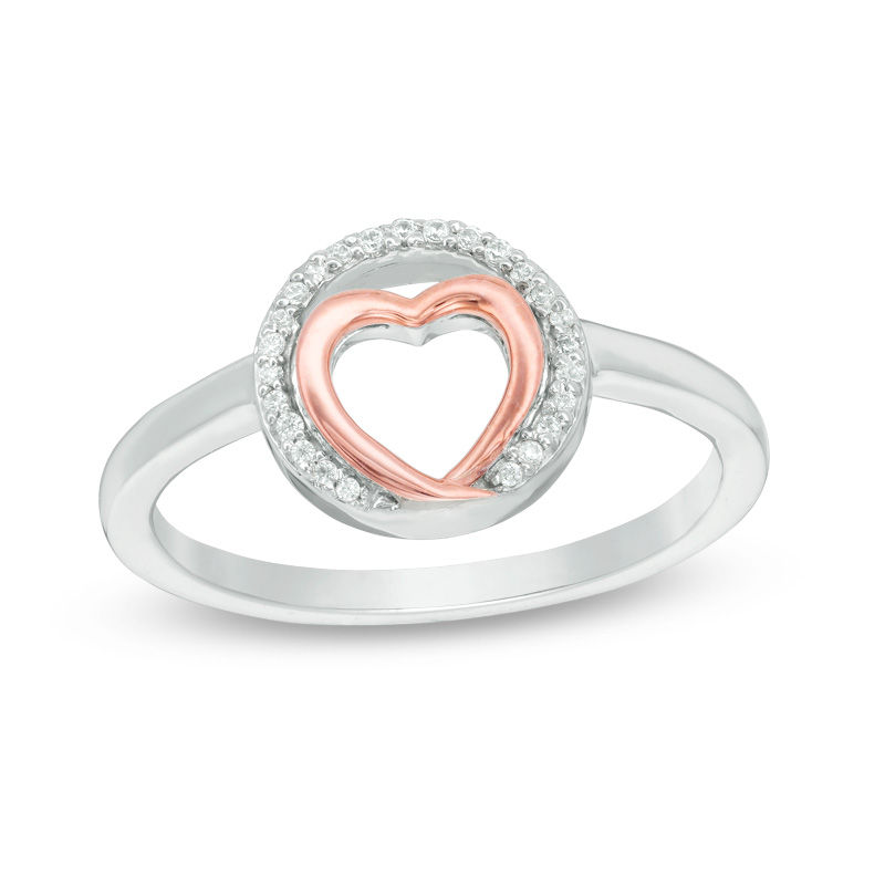 Convertibilities 0.10 CT. T.W. Diamond Heart Three-in-One Ring in Sterling Silver and 10K Rose Gold