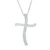 Convertibilities 0.10 CT. T.W. Diamond Curve Cross Three-in-One Pendant in Sterling Silver
