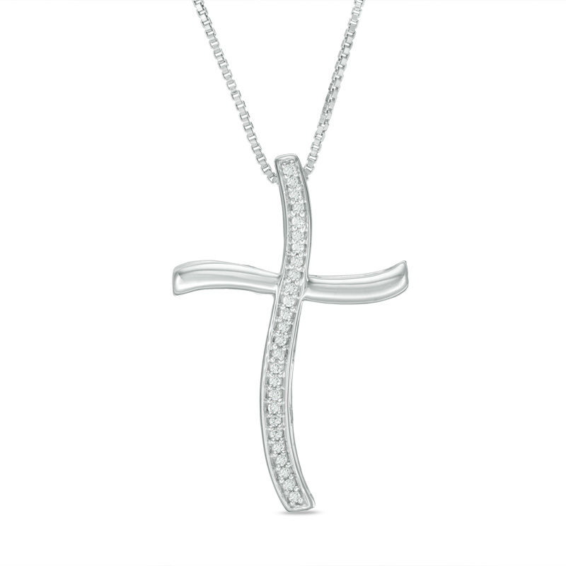 Convertibilities 0.10 CT. T.W. Diamond Curve Cross Three-in-One Pendant in Sterling Silver