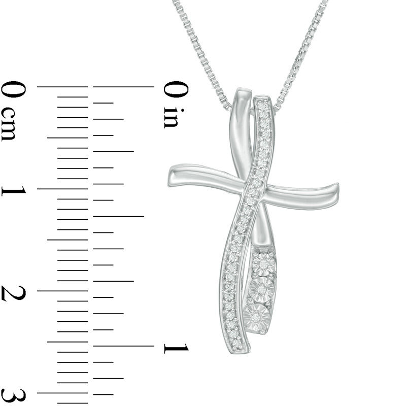 Convertibilities 0.10 CT. T.W. Diamond Curve Cross Three-in-One Pendant in Sterling Silver