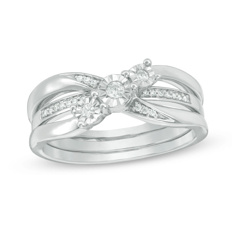 Main Image 1 of Convertibilities 0.10 CT. T.W. Diamond Crossover Three-in-One Ring in Sterling Silver