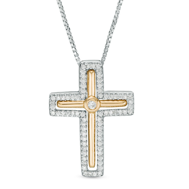 Convertibilities 0.14 CT. T.W. Diamond Cross Three-in-One Pendant in Sterling Silver and 10K Gold