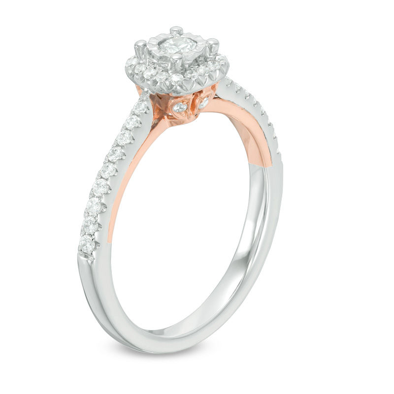 0.33 CT. T.W. Diamond Cushion Frame Engagement Ring in 10K Two-Tone Gold|Peoples Jewellers