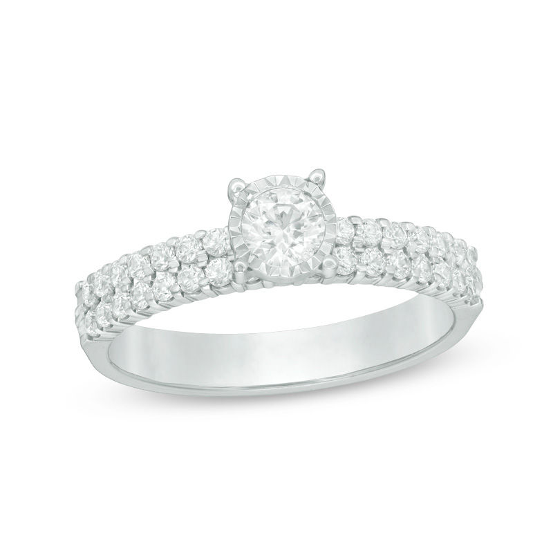 0.60 CT. T.W. Diamond Double Row Engagement Ring in 14K White Gold