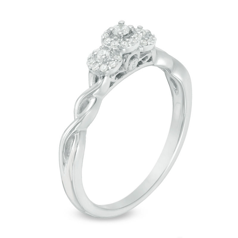 Main Image 2 of 0.18 CT. T.W. Diamond Past Present Future® Frame Twist Engagement Ring in 10K White Gold