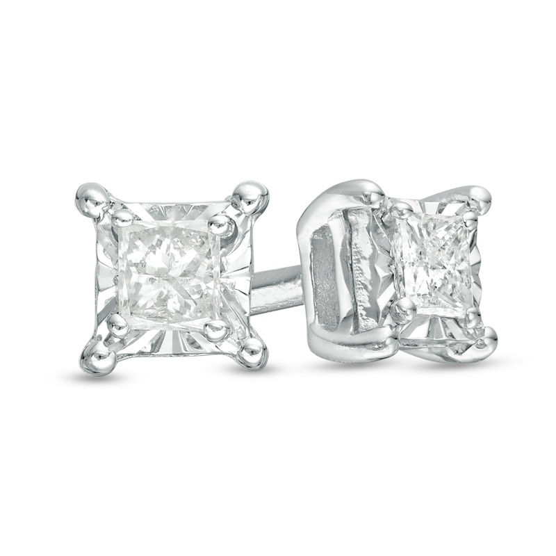 0.10 CT. T.W. Princess-Cut Diamond Solitaire Stud Earrings in Sterling Silver