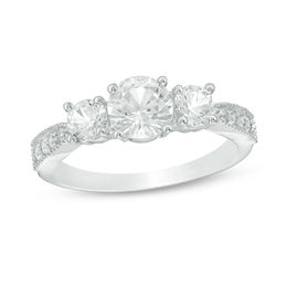 Lab-Created White Sapphire Three Stone Engagement Ring in 10K White Gold