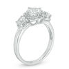 Thumbnail Image 1 of Lab-Created White Sapphire Three Stone Flower Frame Engagement Ring in 10K White Gold