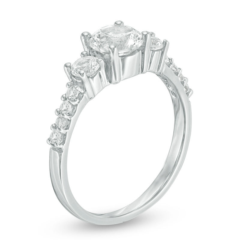 Lab-Created White Sapphire Three Stone Ring in 10K White Gold
