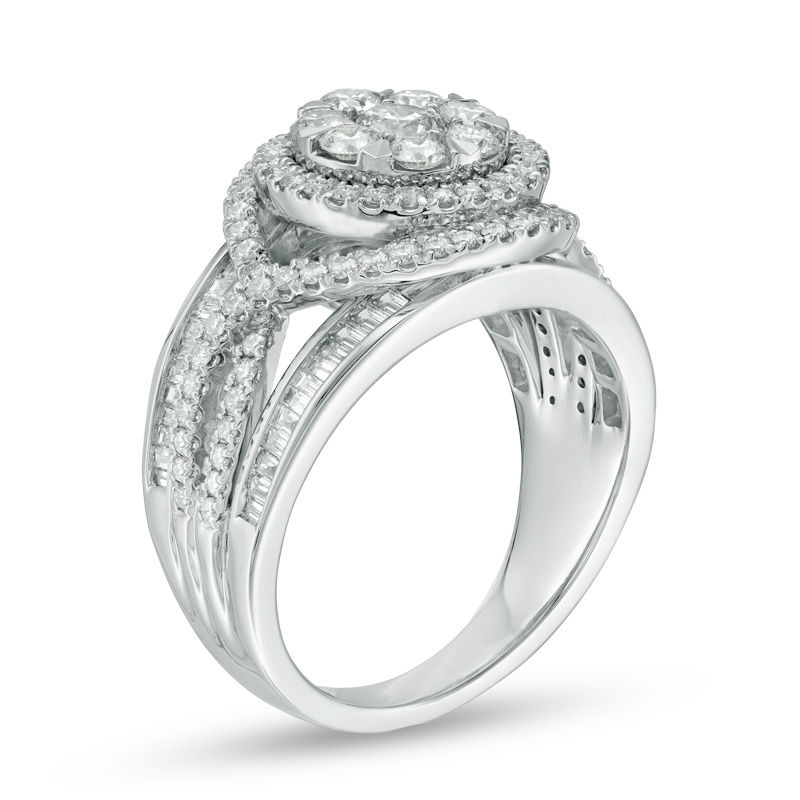1.50 CT. T.W. Diamond Frame Twist Engagement Ring in 14K White Gold