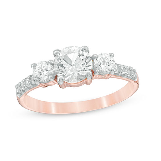 Lab-Created White Sapphire Three Stone Ring in 10K Rose Gold | Peoples ...