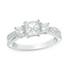 Thumbnail Image 0 of Princess-Cut Lab-Created White Sapphire Three Stone Split Shank Ring in 10K White Gold