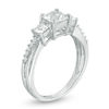 Thumbnail Image 1 of Princess-Cut Lab-Created White Sapphire Three Stone Split Shank Ring in 10K White Gold