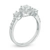 Thumbnail Image 1 of Lab-Created White Sapphire Three Stone Frame Engagement Ring in Sterling Silver