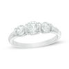 Thumbnail Image 0 of Lab-Created White Sapphire Three Stone Collar Engagement Ring in Sterling Silver