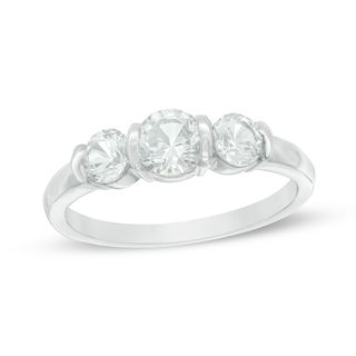 Lab-Created White Sapphire Three Stone Collar Engagement Ring in Sterling Silver