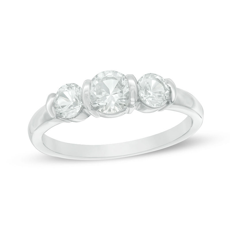 Lab-Created White Sapphire Three Stone Collar Engagement Ring in Sterling Silver