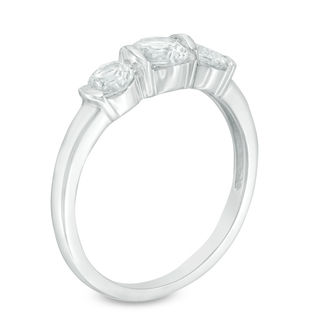 Lab-Created White Sapphire Three Stone Collar Engagement Ring in Sterling Silver