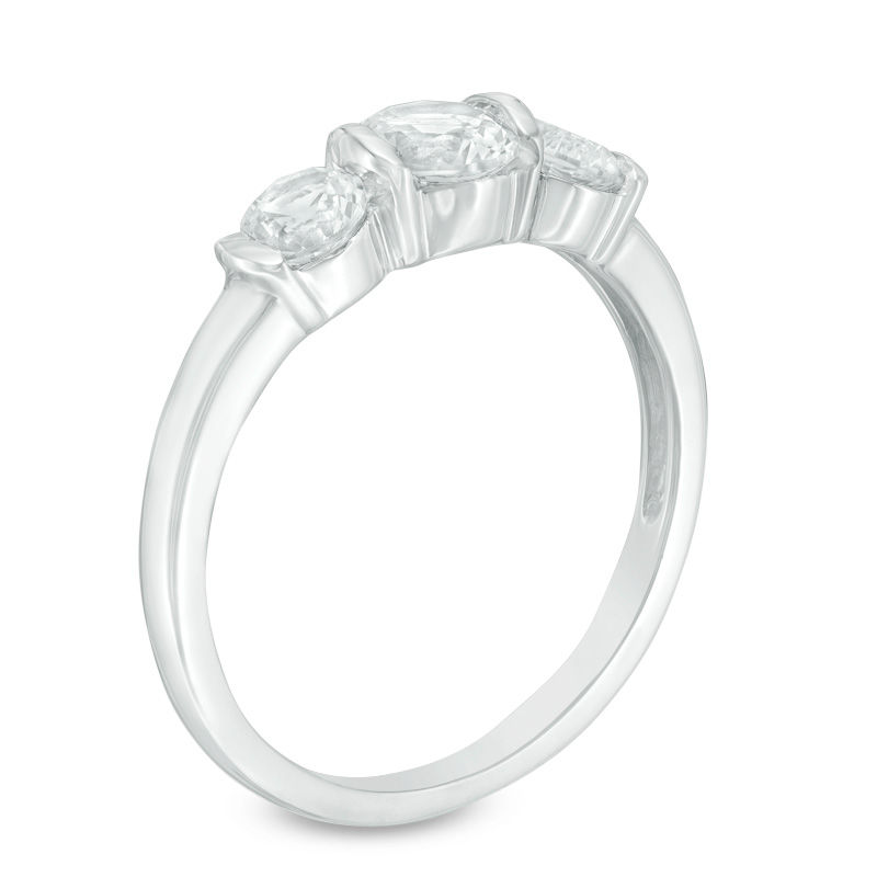 Lab-Created White Sapphire Three Stone Collar Engagement Ring in Sterling Silver