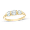 Thumbnail Image 1 of Lab-Created White Sapphire Three Stone Collar Engagement Ring in Sterling Silver with 14K Gold Plate