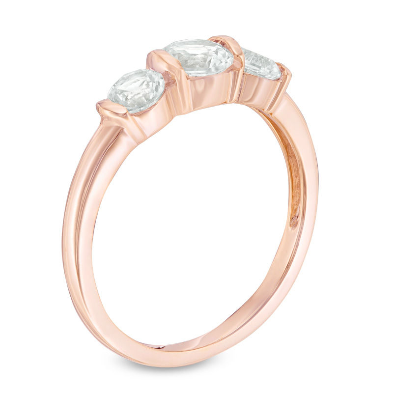 Main Image 2 of Lab-Created White Sapphire Three Stone Collar Engagement Ring in Sterling Silver with 14K Rose Gold Plate