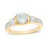Thumbnail Image 1 of Lab-Created White Sapphire Three Stone Collar Engagement Ring in Sterling Silver with 14K Gold Plate